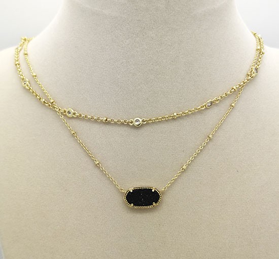 Kendra Scott Elisa Gold Crystal Multi Strand Pendant Necklace Black Drusy
