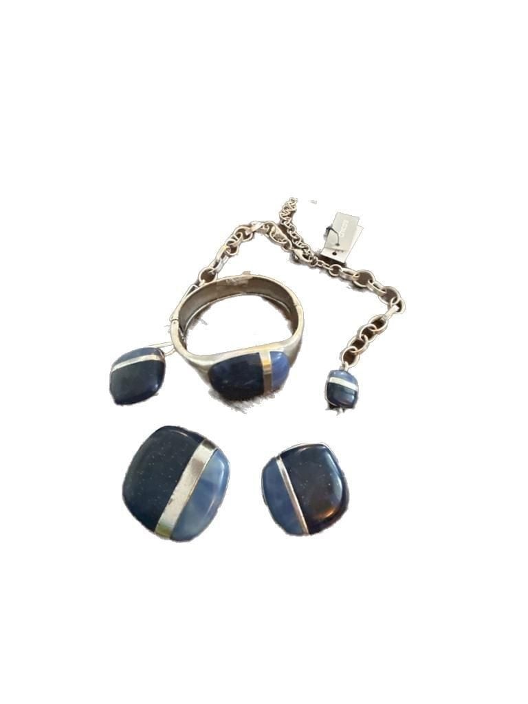 Chico’s Modernist Statement Necklace and Matching Hinge Bracelet Set in Silver T