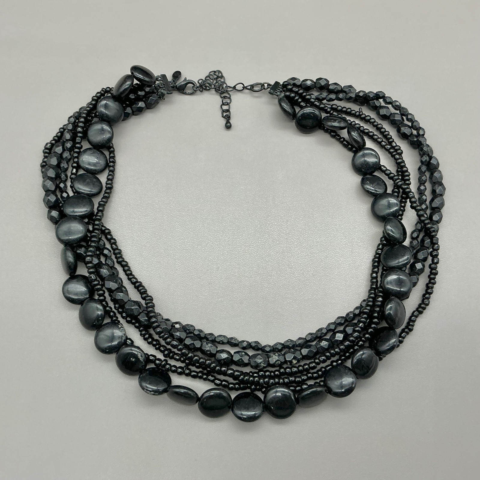 Premier Designs Necklace Black Multi Strand Beaded Statement Costume Jewelry 16″
