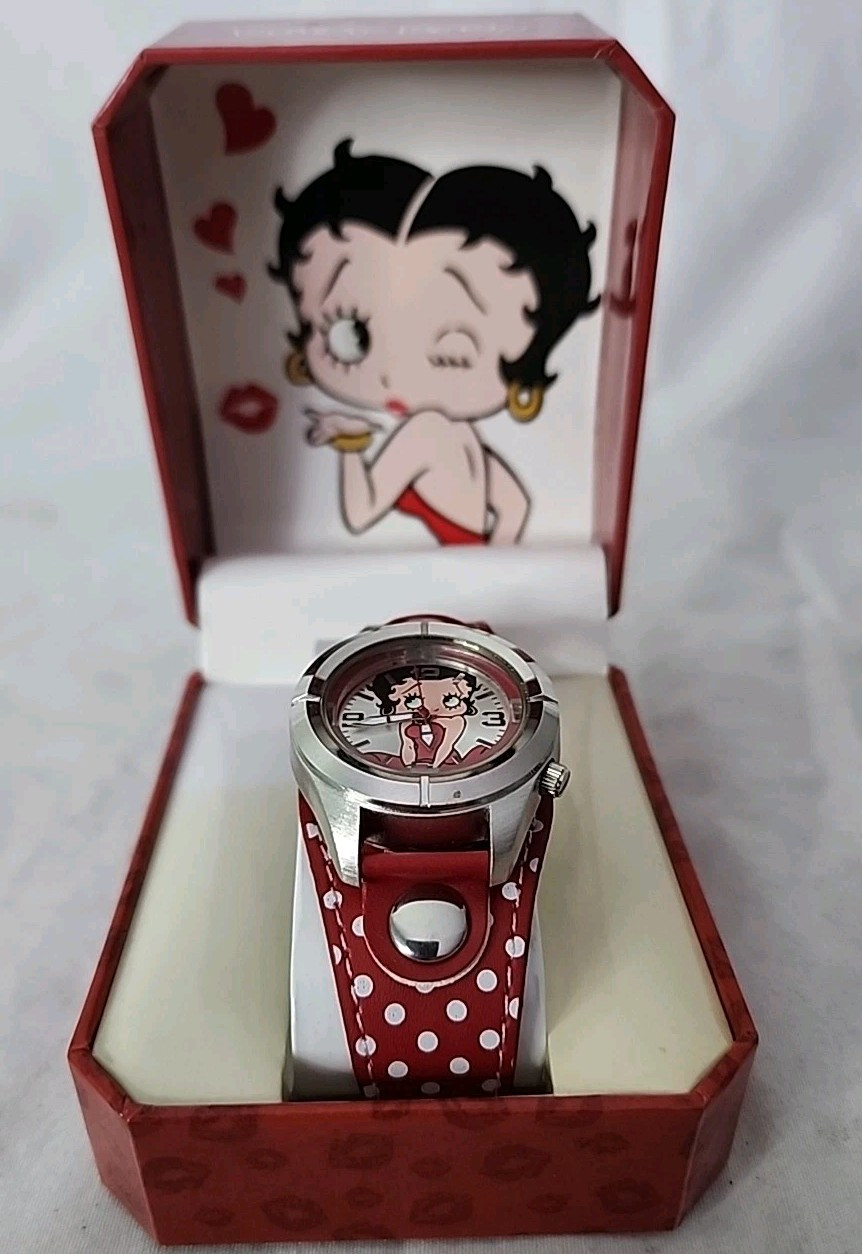 MZ Berger & Co Betty Boop Light Up Watch. Red W/ White Polka Dot Band In Box