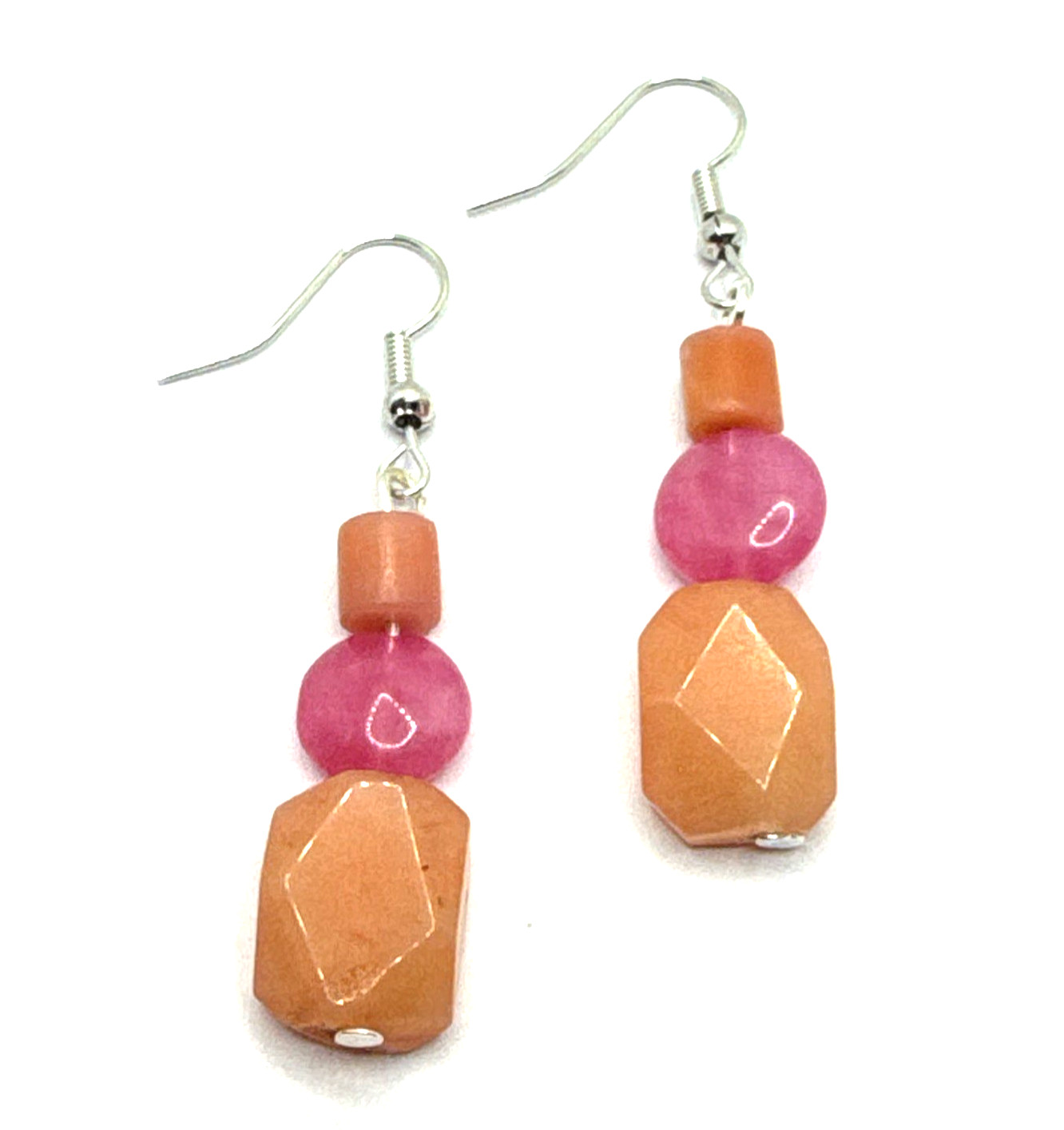 Brighton Paradise Fuchsia Pink & Orange Peach Beads Custom Dangle Silver Earring