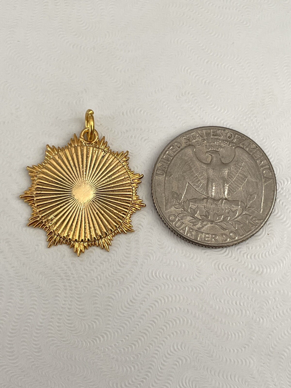 Radial Round Sun Pendant Gold Textured Token Medallion