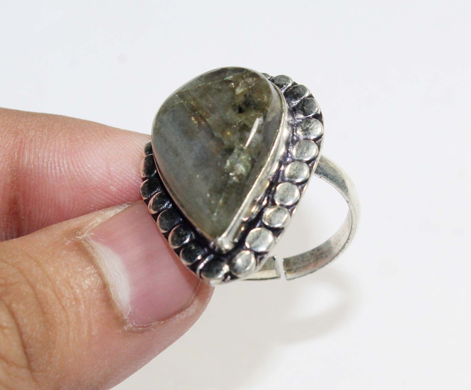 Top Labradorite Pear Shape Gemstone Handmade Ring Jewelry Free Size