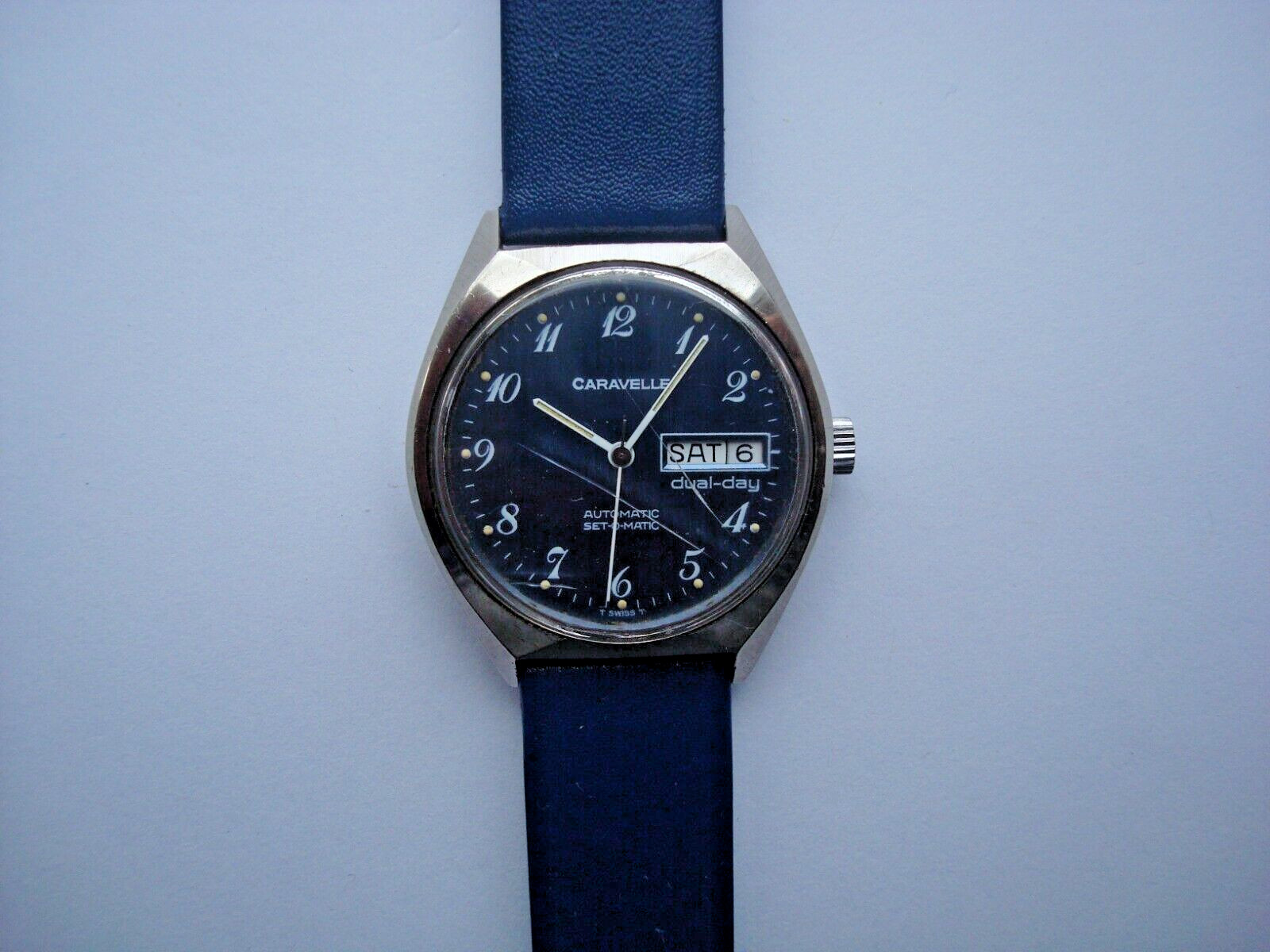 Caravelle Bulova Dual Day Men’s Automatic Watch ETA 2879 Blue Dial New Band Runs