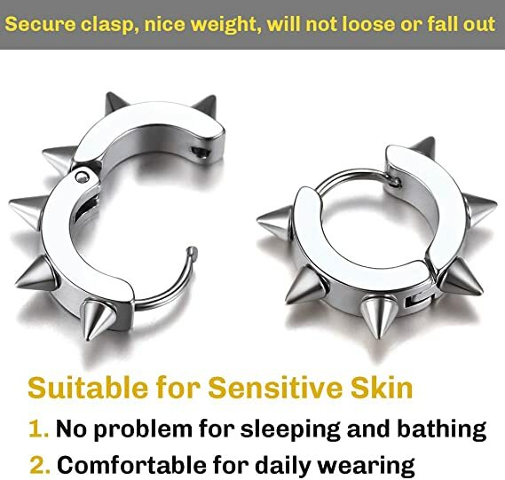 Men’s Women’s Punk Huggie Hoop Earrings Stainless Steel Spike Ear Studs Earrings