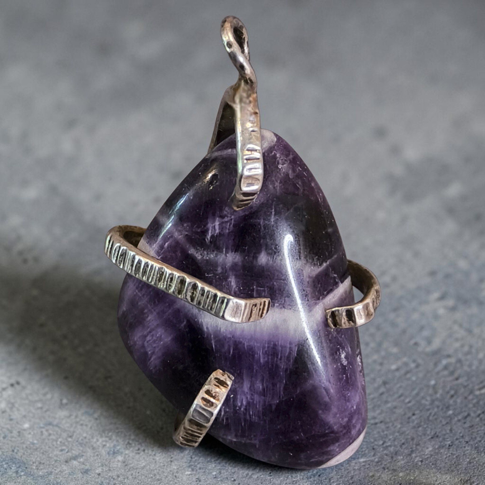 Vintage Artisan Amethyst Nugget Pendant Silver Tone Handmade Gemstone 2″