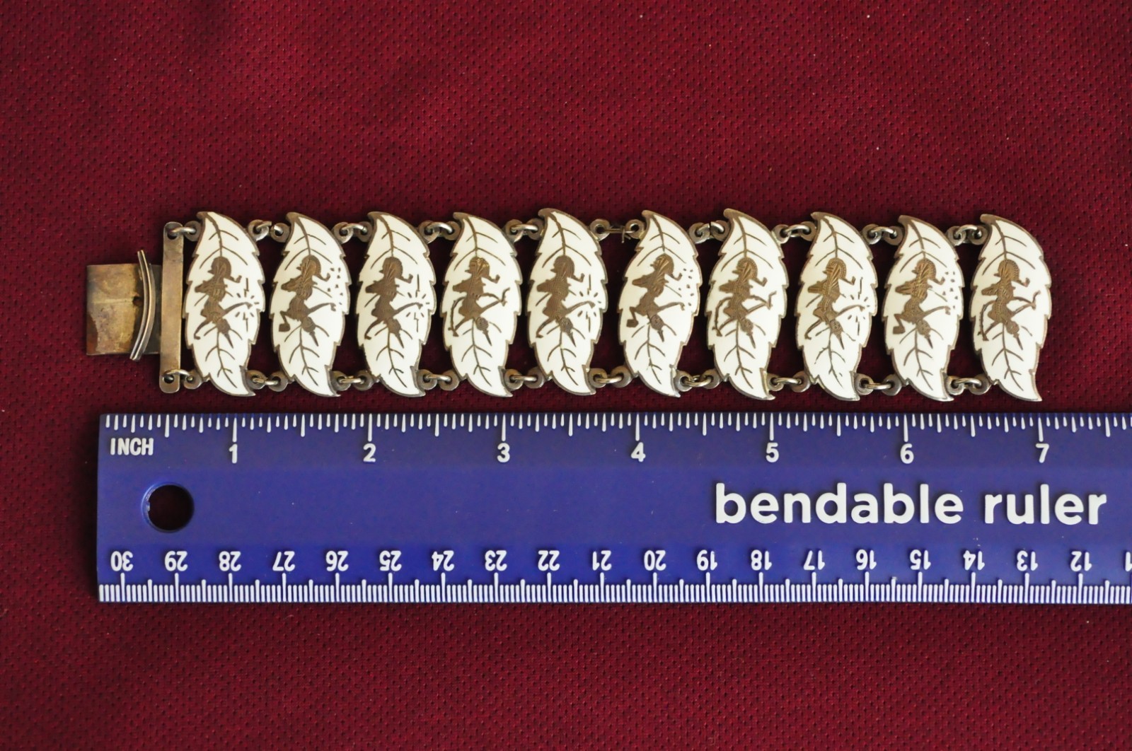 Siam Sterling Niello Bracelet – 40g, 7″, Dancer Panels, Vintage Rare in White