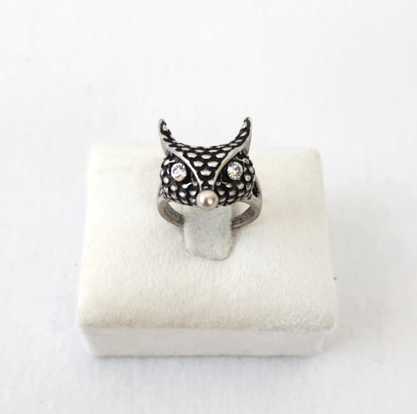 Vintage Silver Tone Fox Face Ring Cubic Zirconia Eyes Statement Jewelry Size 7