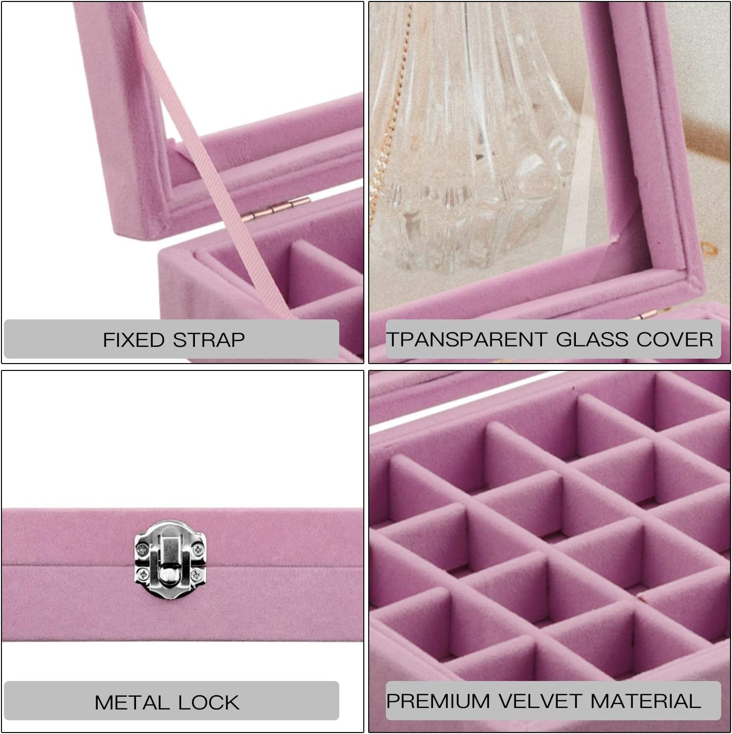 24 Grid Velvet Jewelry Box, Jewelry Display Showcase Tray Earrings Rings Neck…