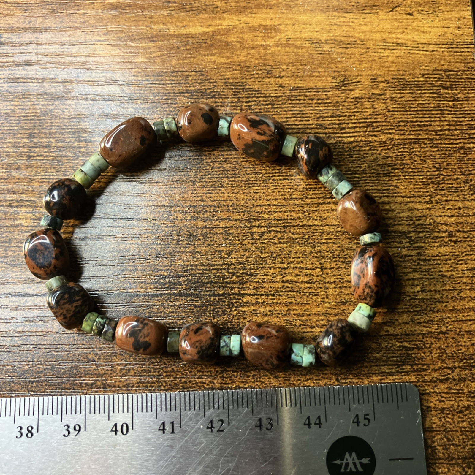 Mahogany Obsidian With African Agate (Turquoise) Bracelet- Nugget Beads