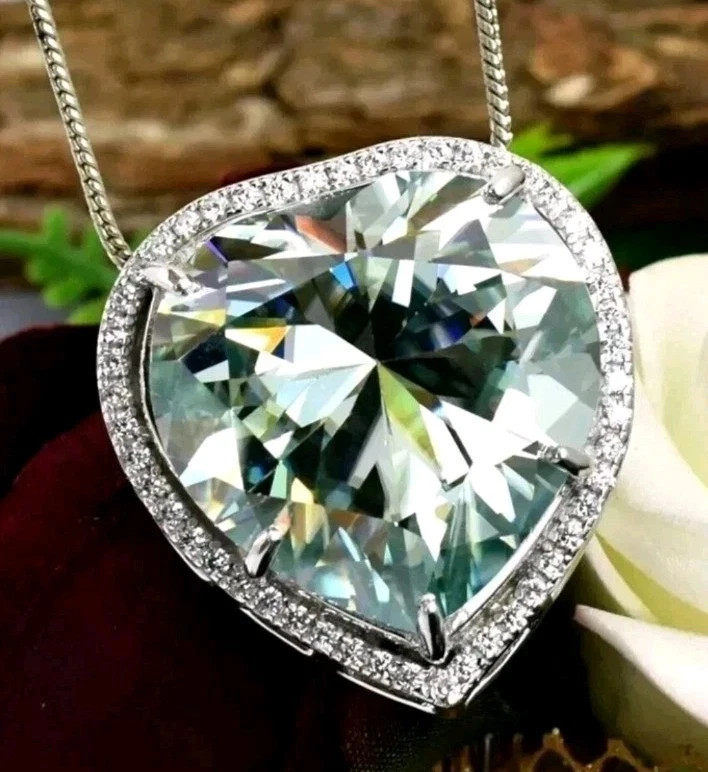 20.00 Ct Certified Lovely Treated Blue Diamond Solitaire Pendant In 925 Silver