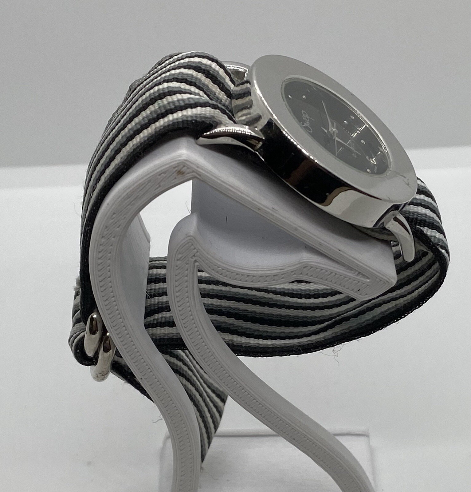 SWAP WATCH Ladies New Battery Blue/White Fabric EZ Changeable Strap NICE!