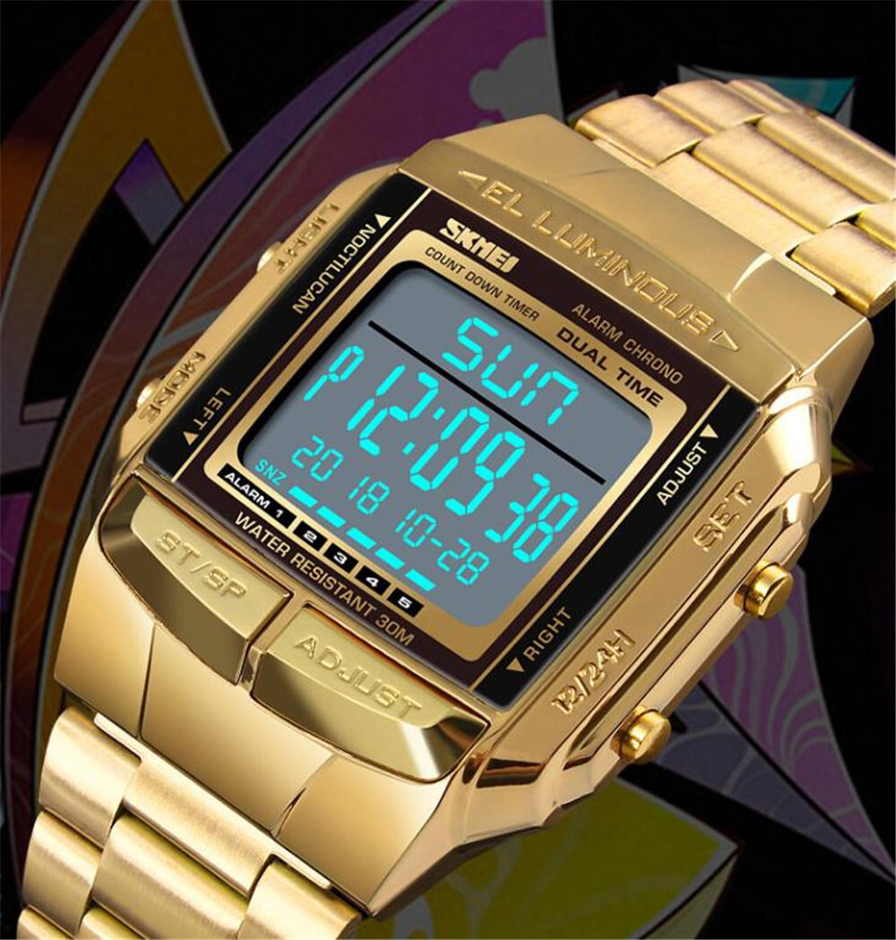 SKMEI Men Sport Watches Electronic Digital Watch LED Alarm Male Steel Wristwatch