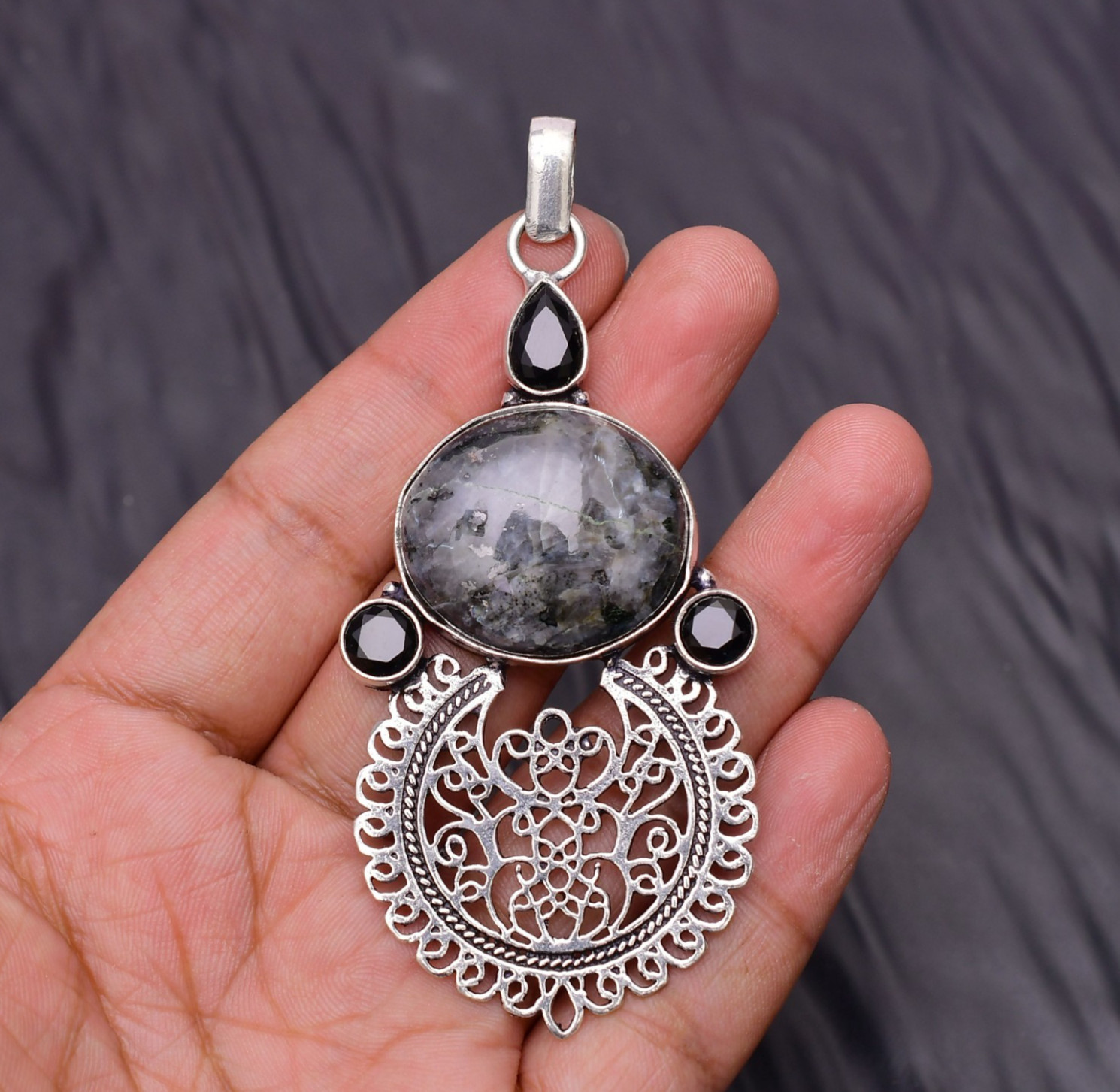 Larvikite Gemstone 925 Sterling Silver Jewelry Pendant 3.34″