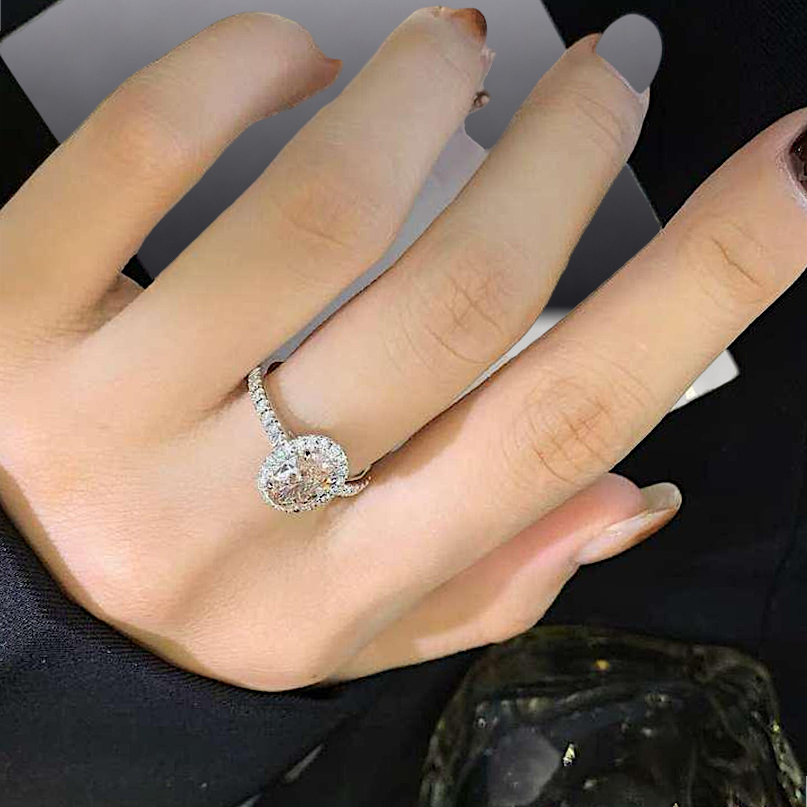 IGI Lab Created Diamond Ring Fancy Intense Pink 2.75 Carat Oval Cut 950 Platinum