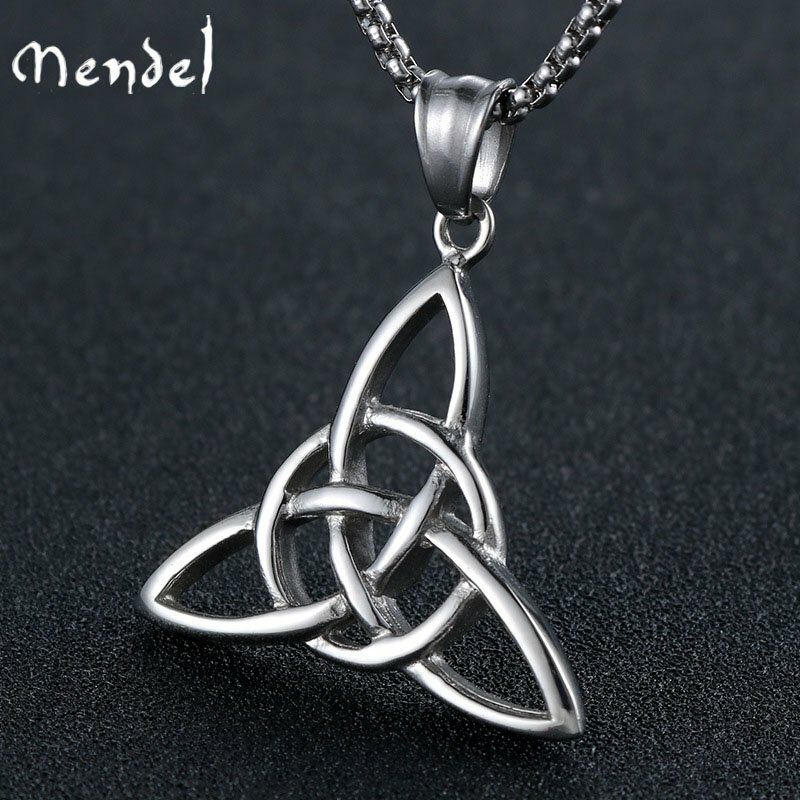 MENDEL Irish Celtic Triquetra Trinity Knot Pendant Necklace Stainless Steel Set