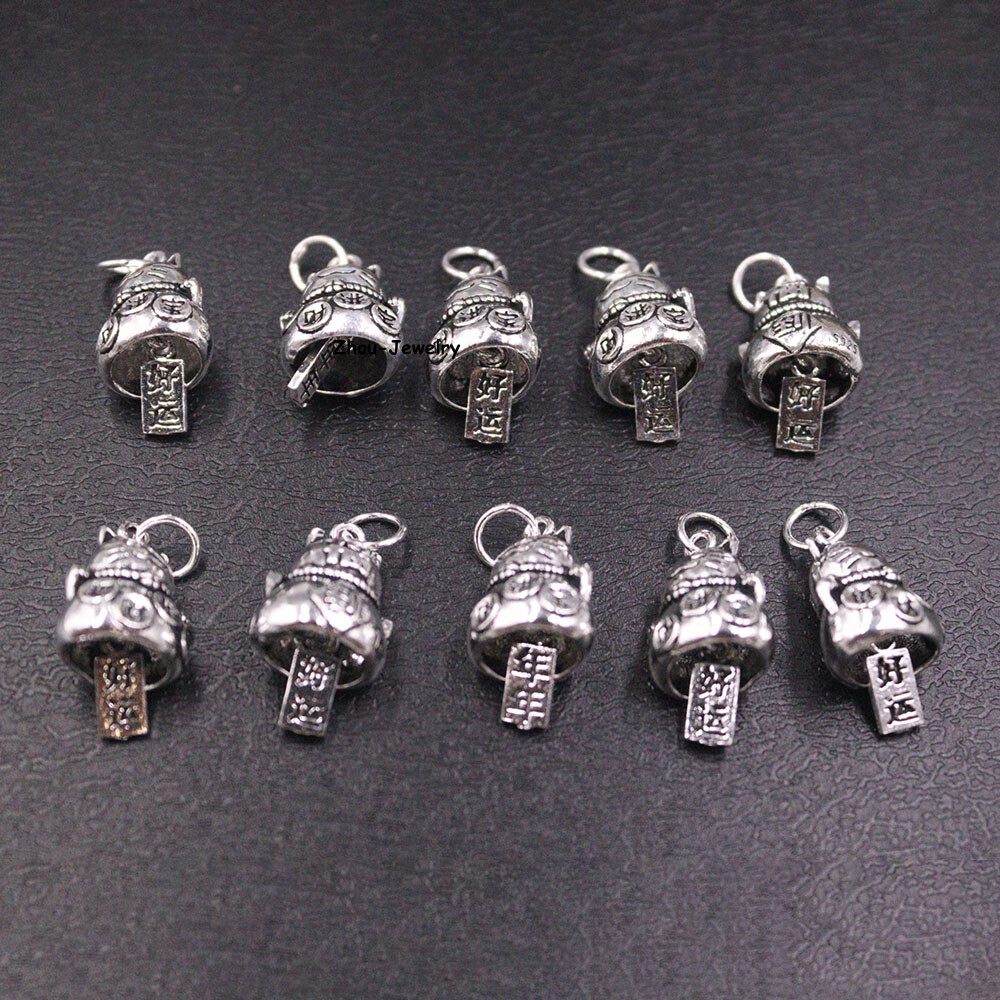 1PCS Real S925 Sterling Silver Pendant Men Women Fortune Cat Bead Pendant 2-3g