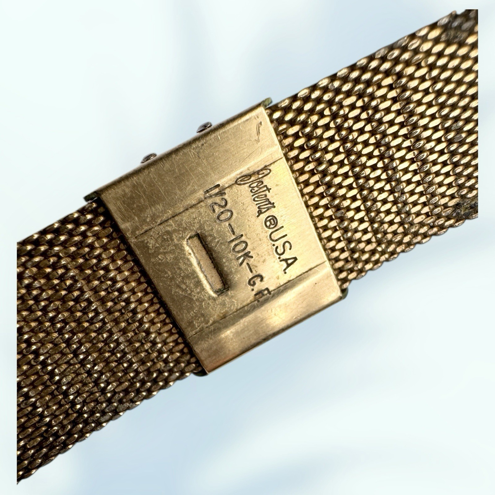 VINTAGE SWISS JOSTENS 10K 1/20 GOLD FILLED MESH BAND OVERHEAD DOOR WATCH 63gr