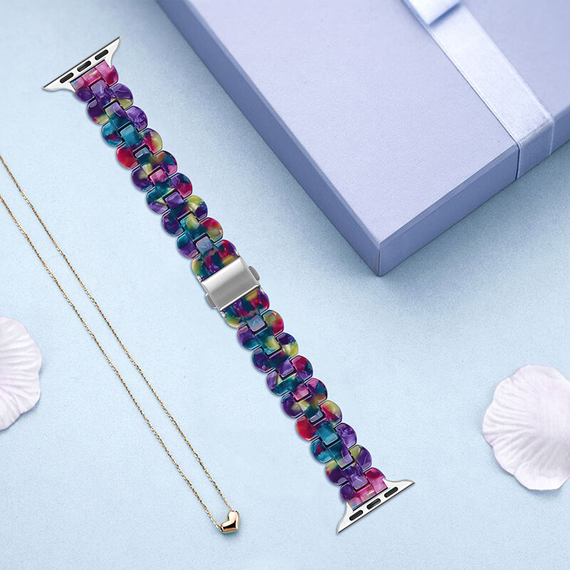 For Apple Watch Ultra 8 7 SE 6 5 4 Women Resin Stainless Steel Watch Strap Band