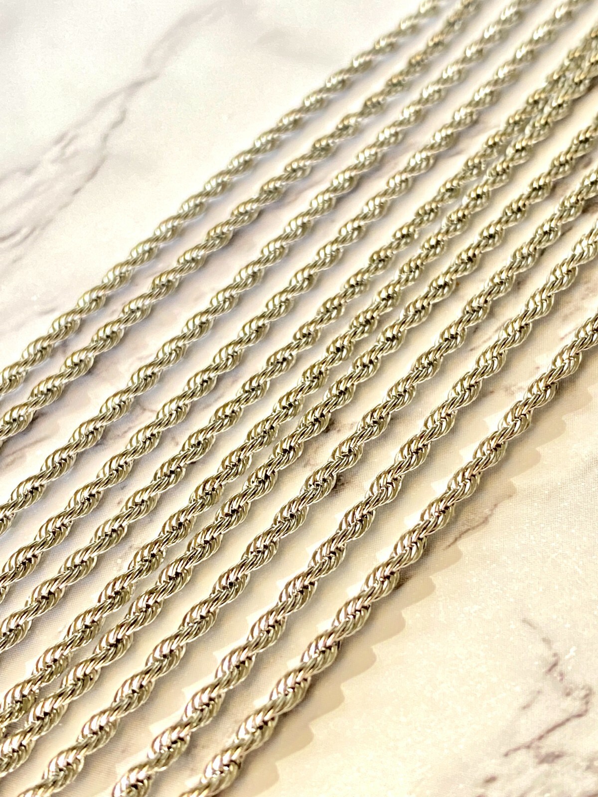 Solid Real ITALIAN 14K Rhodium Gold Finish Men’s Women’s Rope Chain Necklace