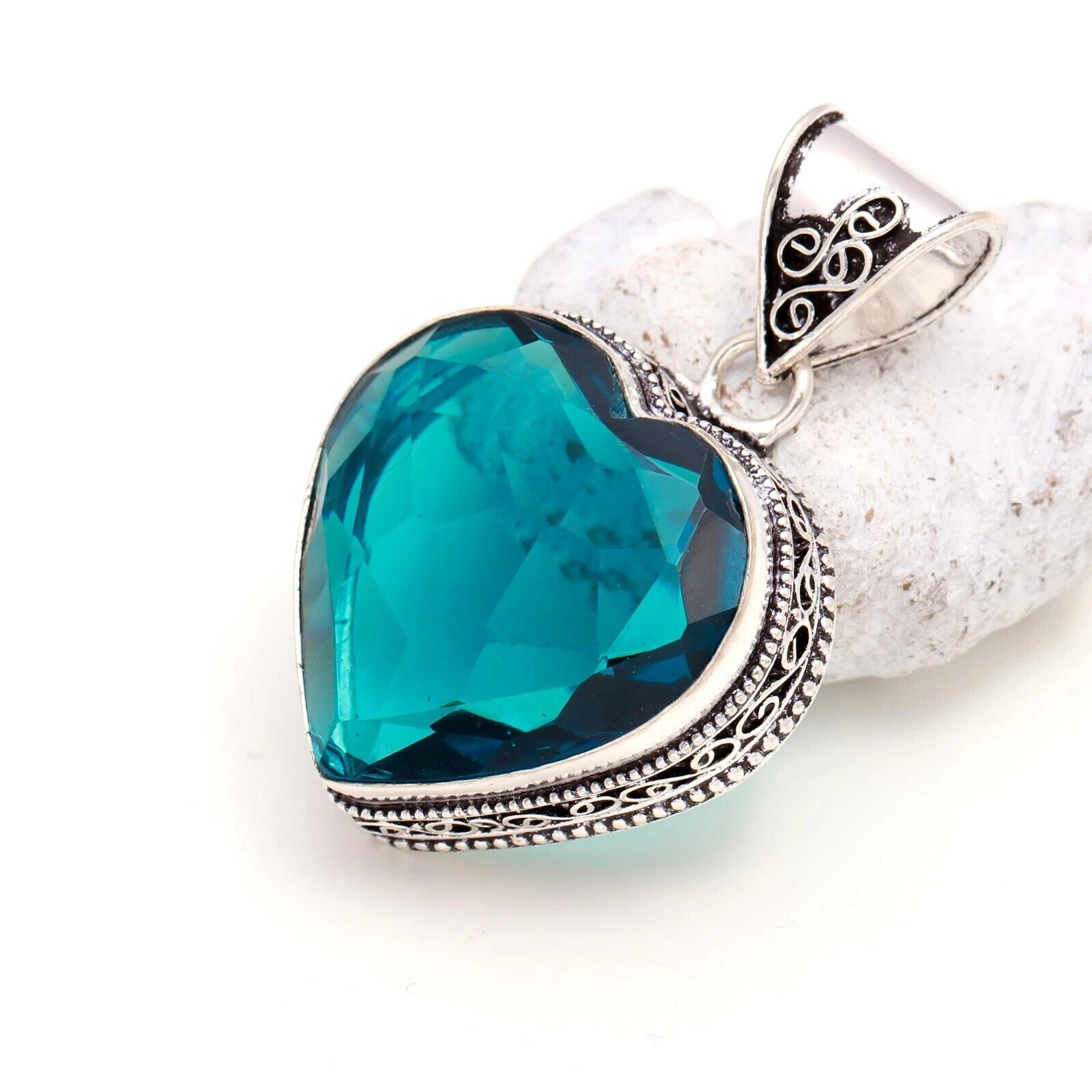 Royal Indicolite Gemstone Handmade 925 Sterling Silver Jewelry Heart Cut Pendant