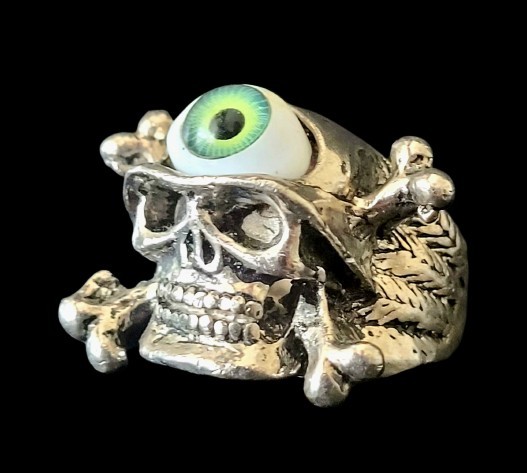 Skull Bones green eye gothic BIKER RING – 3rd eye, green eyeball ☠☠☠