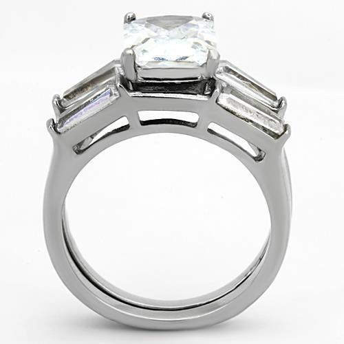 4.90ct Rectangle Radiant Cut CZ Stainless Steel Wedding Engagement 2PC Ring Set