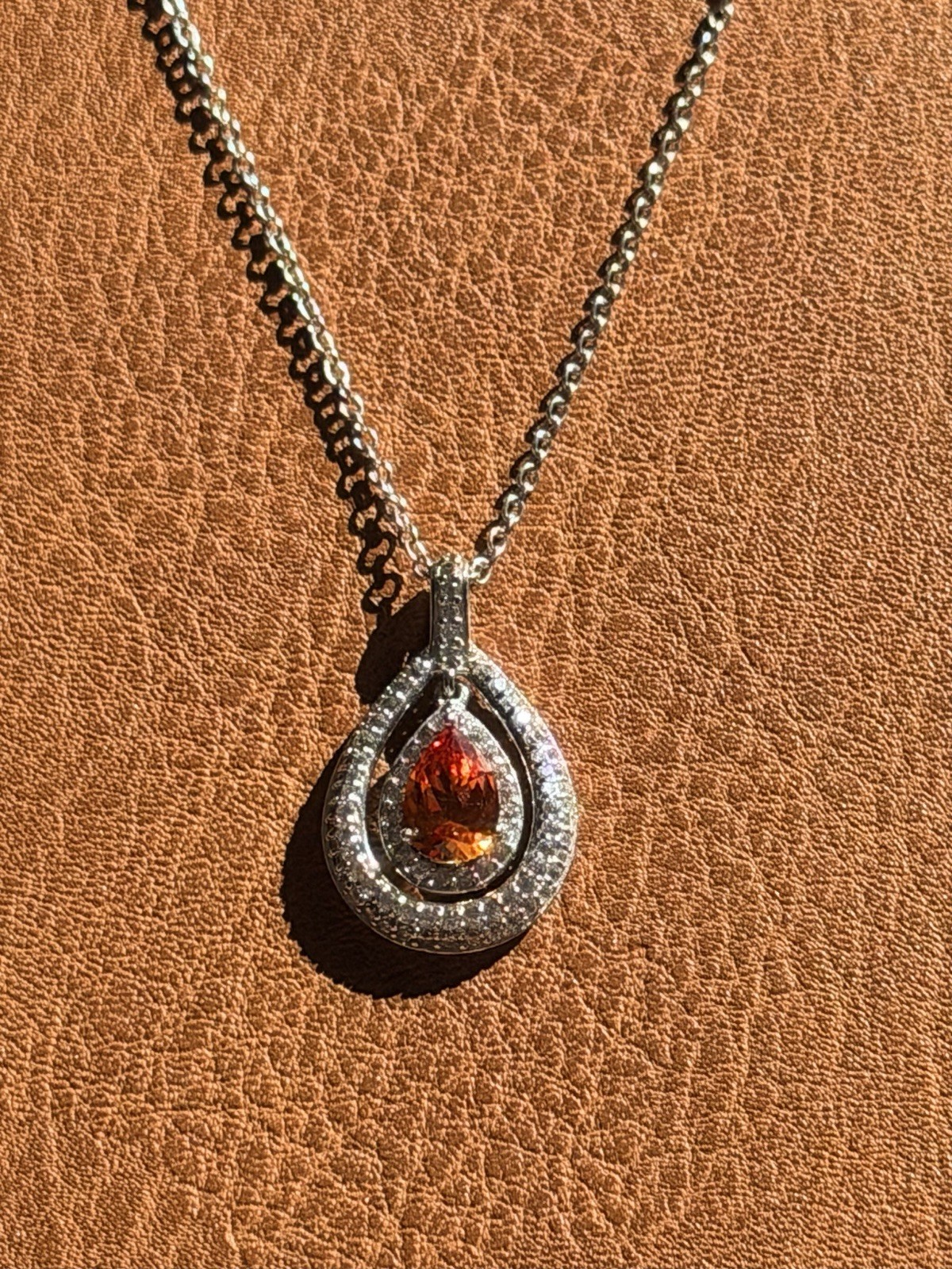 Epiphany Silver Platinum Clad Diamonique Spessartine Garnet Pendant Necklace
