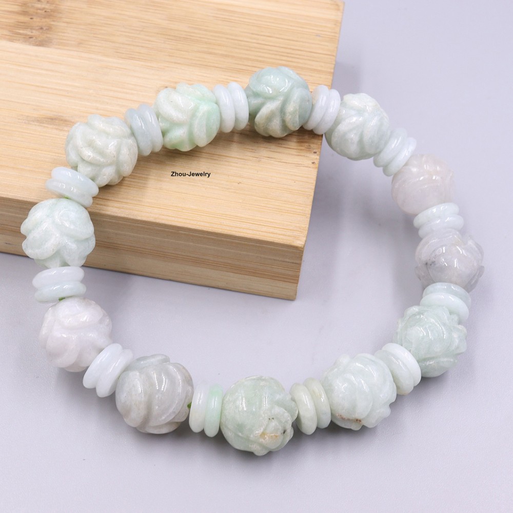 Natural Grade A Jade 13mm Rose Bead Handmade Women’s Elastic Bracelet