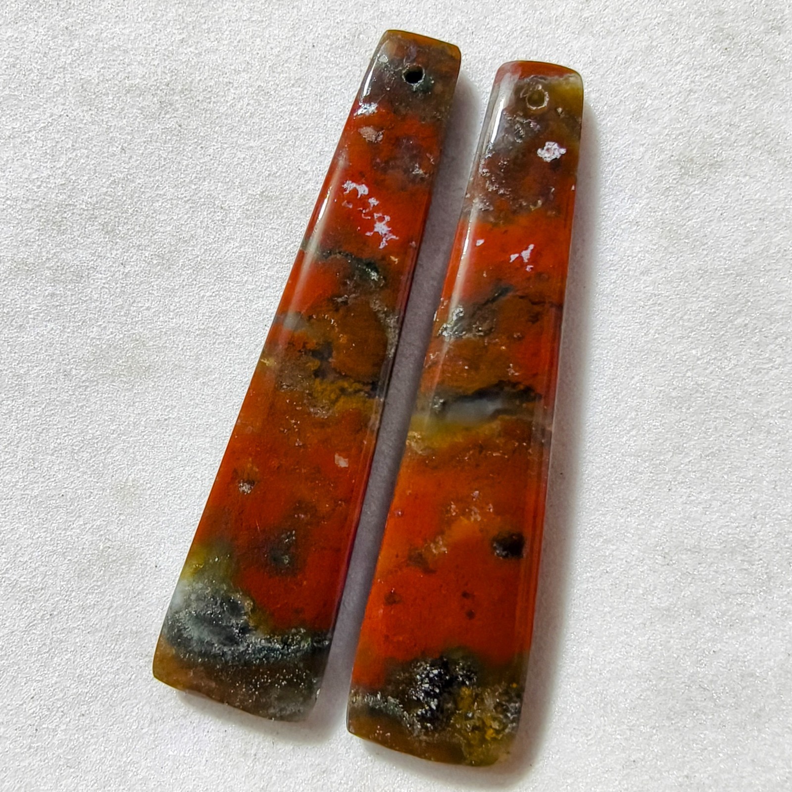 43 Cts Natural Blood stone Drilled Match Pair Cabochon Gemstone 48.4 X 11.6 MM