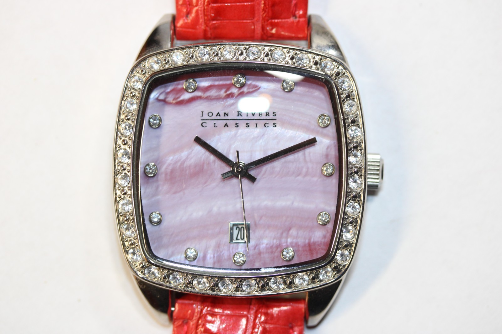 Joan Rivers Classics Watch Womens RED Leather Silver Tone Crystals V377 New Bat