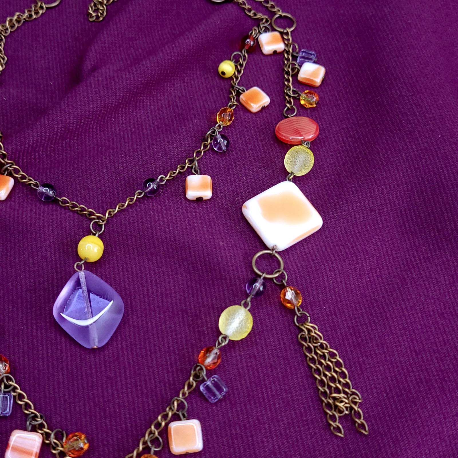 Necklace 24″ Red Orange Glass Czech Beads Vintage Style