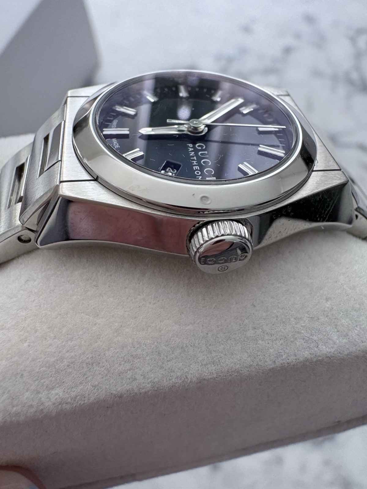 NEW Gucci Pantheon YA115404 Blue Dial Swiss Made Stainless Steel Watch