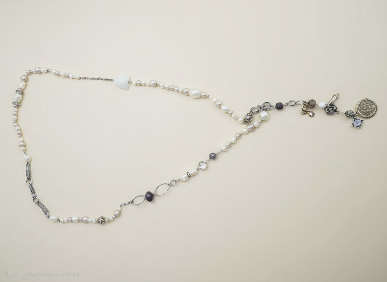 Cabi #2147 Treasure Necklace Mixed Media Pearls Charms Gold Silver Boho Chic
