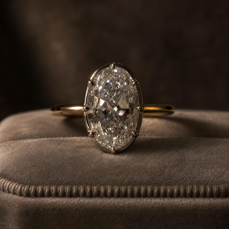IGI 5.0Ct Oval-Cut E/VS1 Lab Grown Diamond Bezel Engagement Ring 14K Yellow Gold