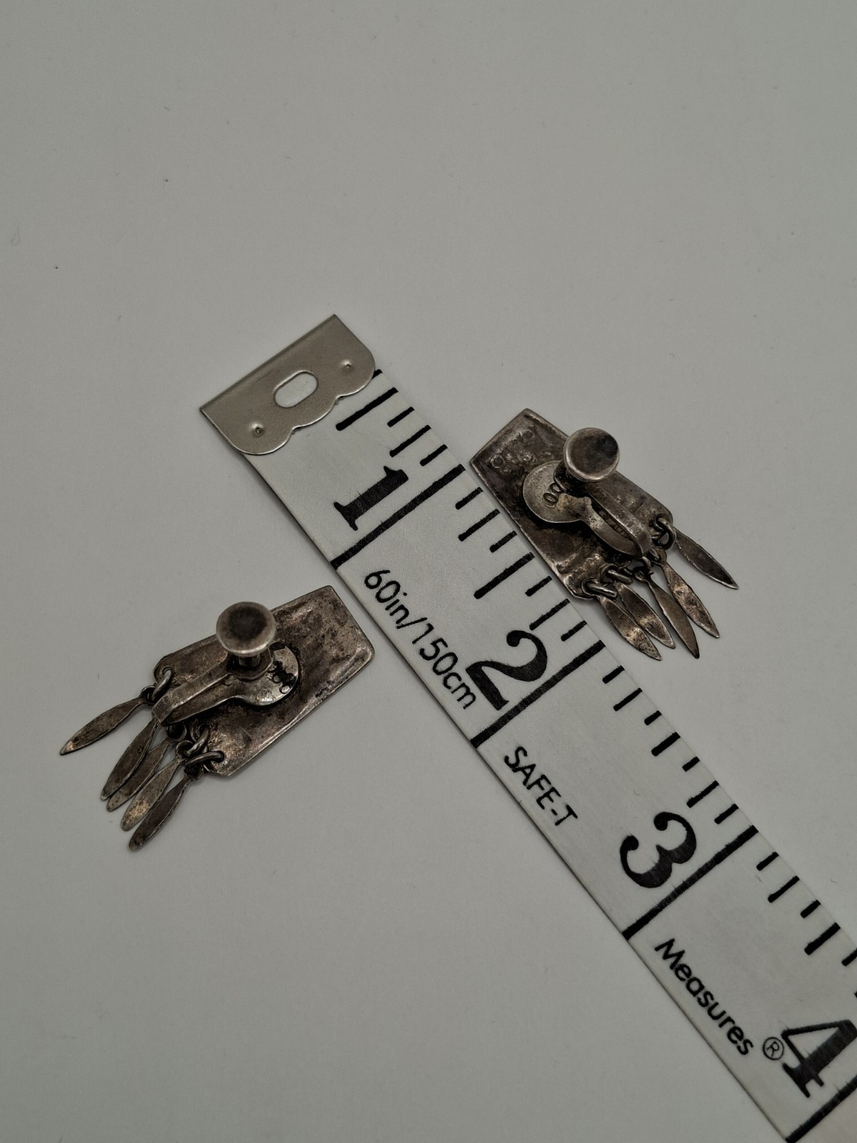 Vintage Silver Peruvian Tumi Screw Back Earrings 900 Silver Dangle Fringe