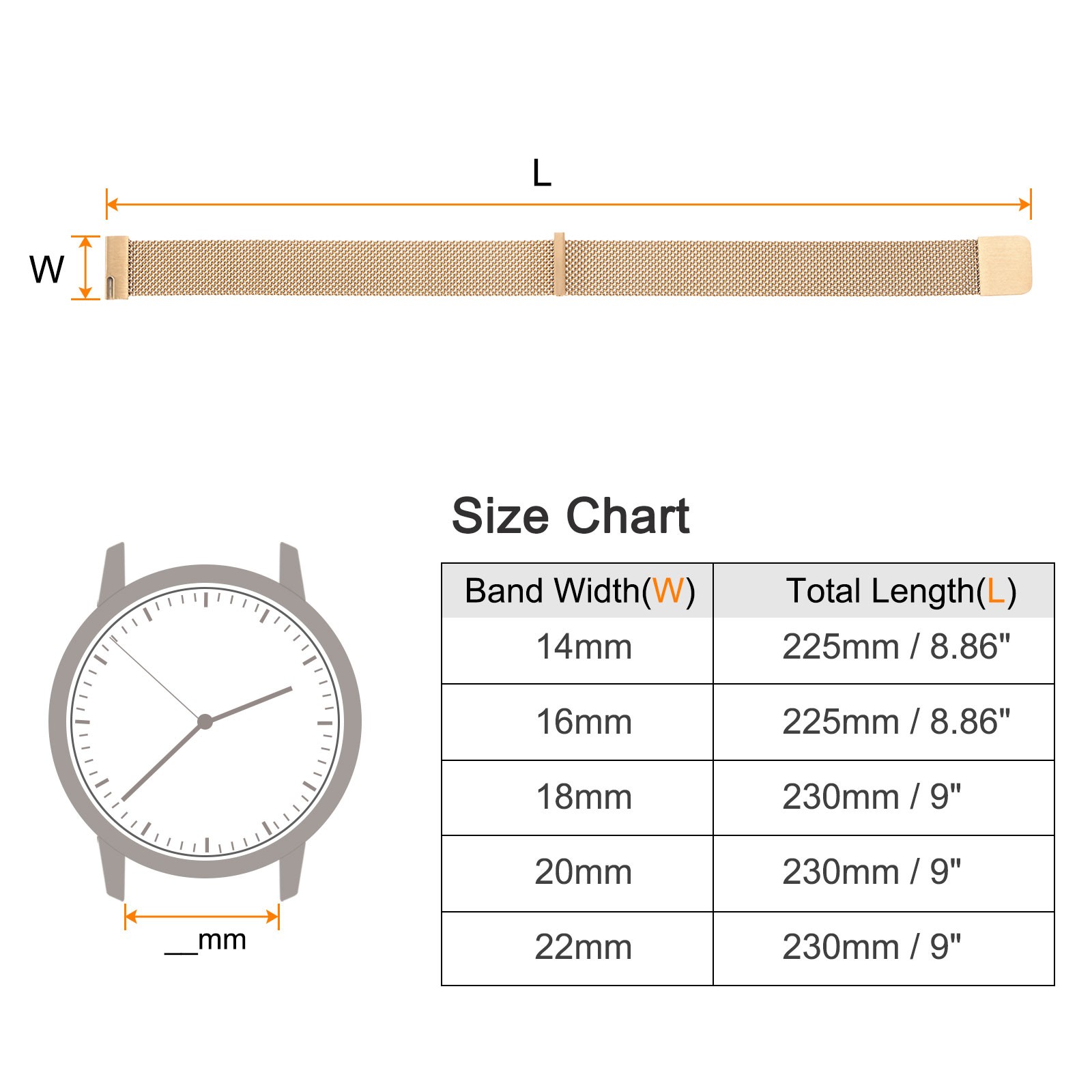 Stainless Steel Mesh Watch Band 16mm Quick Release Magnetic Clasp Rose Gold