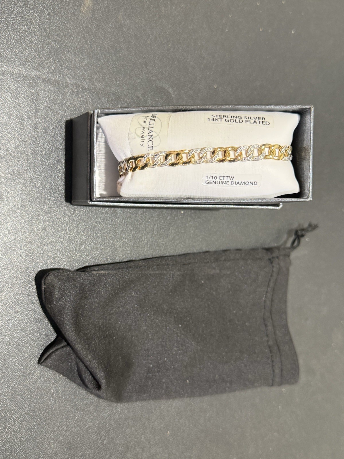 Brilliance Fine Jewelry 925 14K Gold Plated 1/10ctw Diamond Curb Bracelet