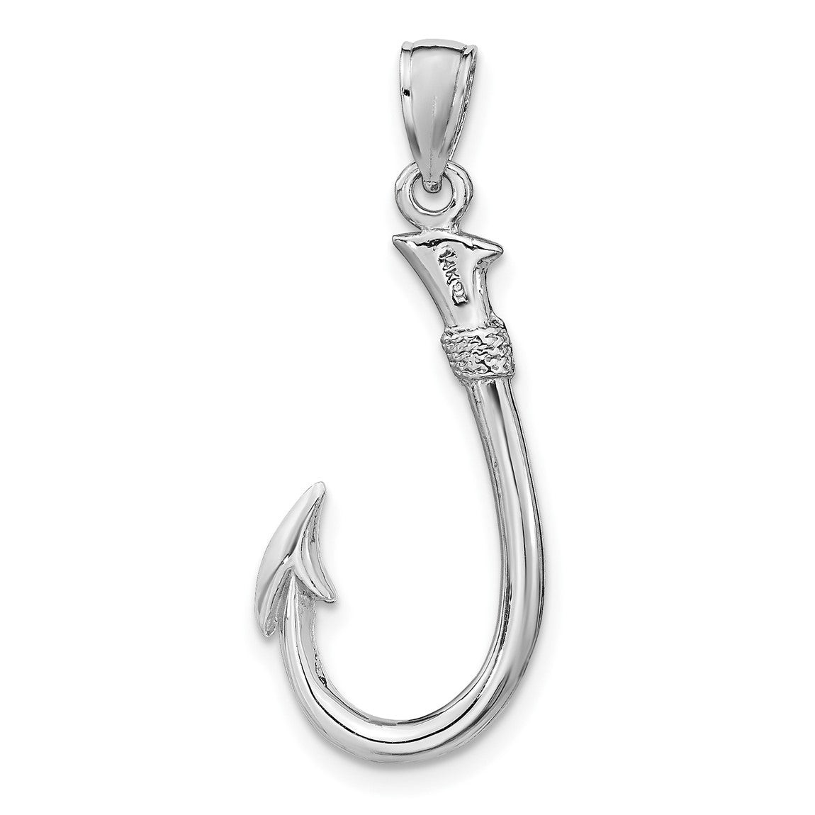 14k White Gold 3-D Fish Hook Pendant