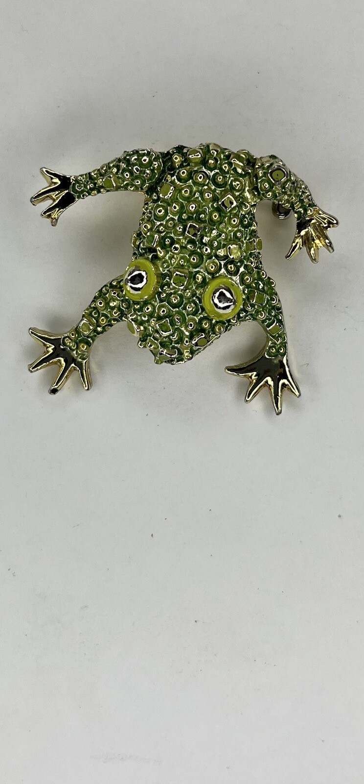 GERRY’S Green Bumpy Texture Fat Frog Shiny Gold Tone Brooch Pin Vintage