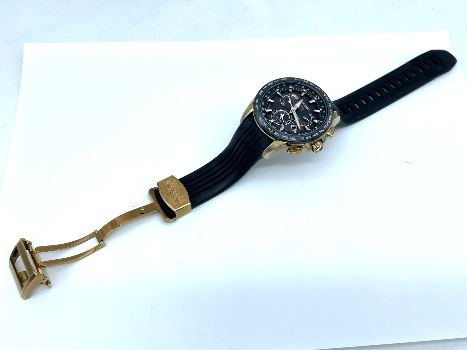 SEIKO ASTRON GPS Radio Wave Solar Men’s Watch Gold case 8X53-0AC0-2 Good coditio