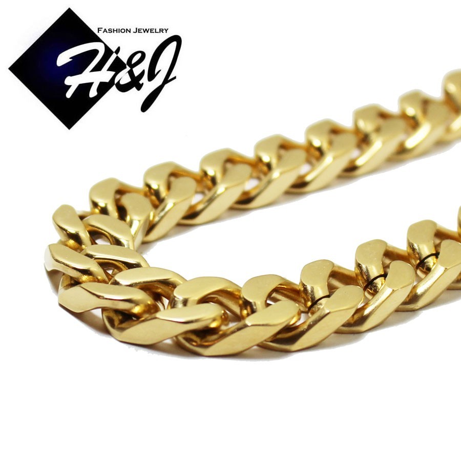 30″Stainless Steel 11mm Gold Plated Curb Chain Bracelet Cubic Zirconia Pendant*D
