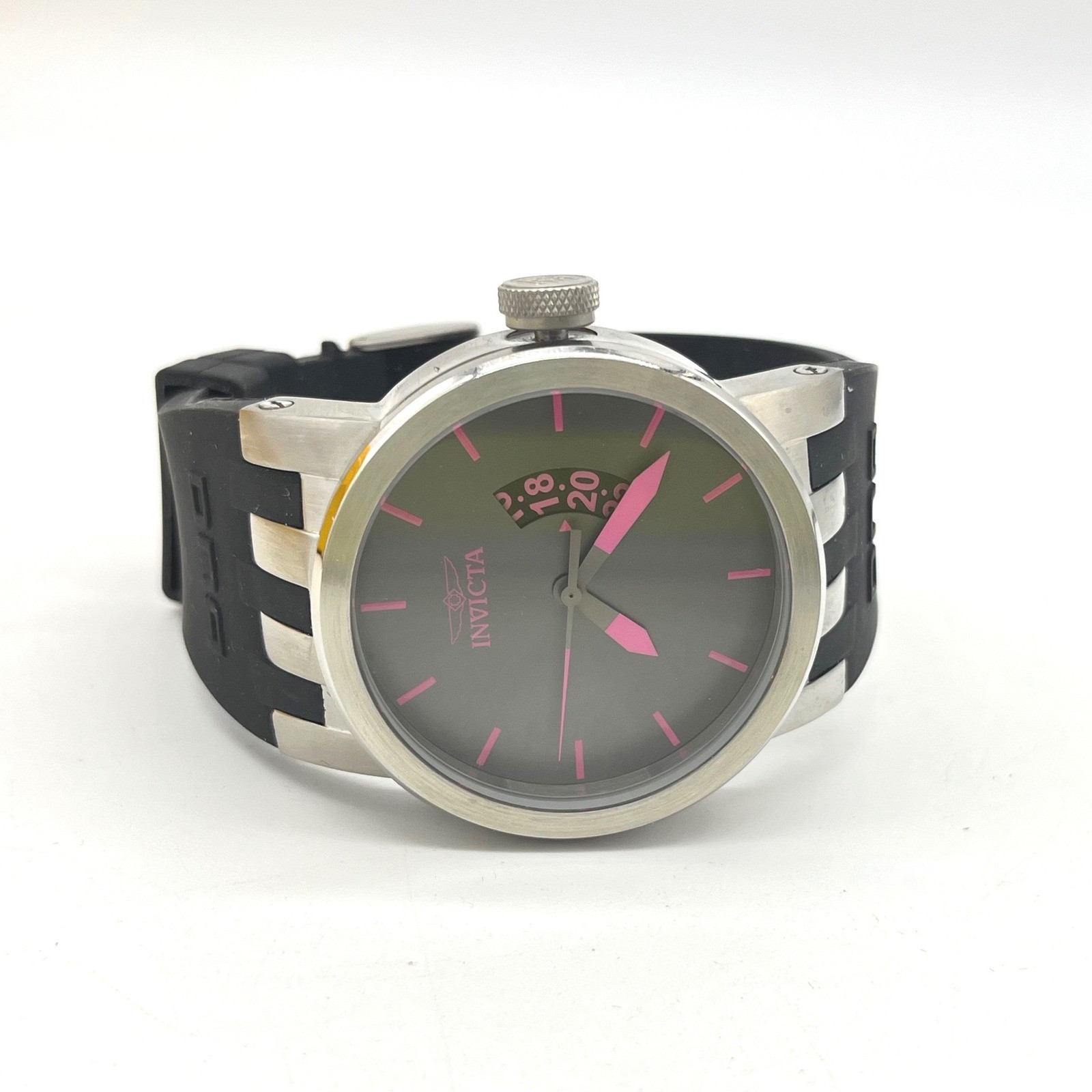 Invicta DNA Urban 10408 Mens Watch Grey Dial Pink Accents Black Silicone Strap