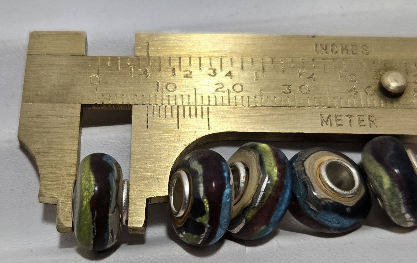 Glass Beads Large Hole Charm Lot of 5 – Green, Blue & Brown – NWOT