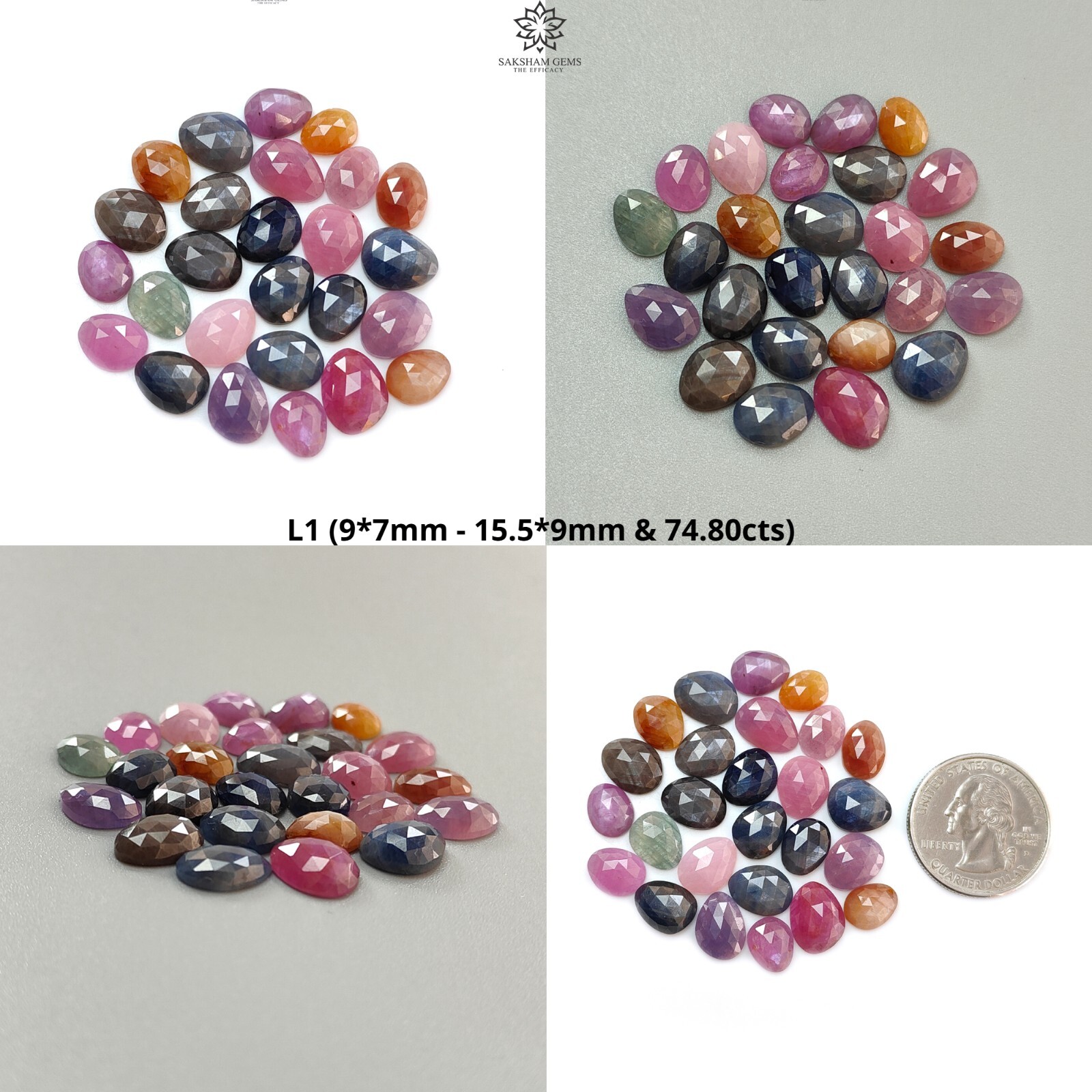 Natural Multi Sapphire Gemstone Fancy Shape Rose Cut Slices Lots for Jewelry