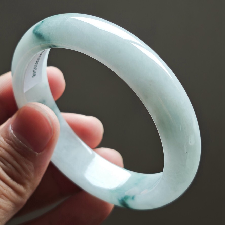 59mm White Green Emerald Jadeite Jade Bracelet Bangle Burma Jade Bangle 2359