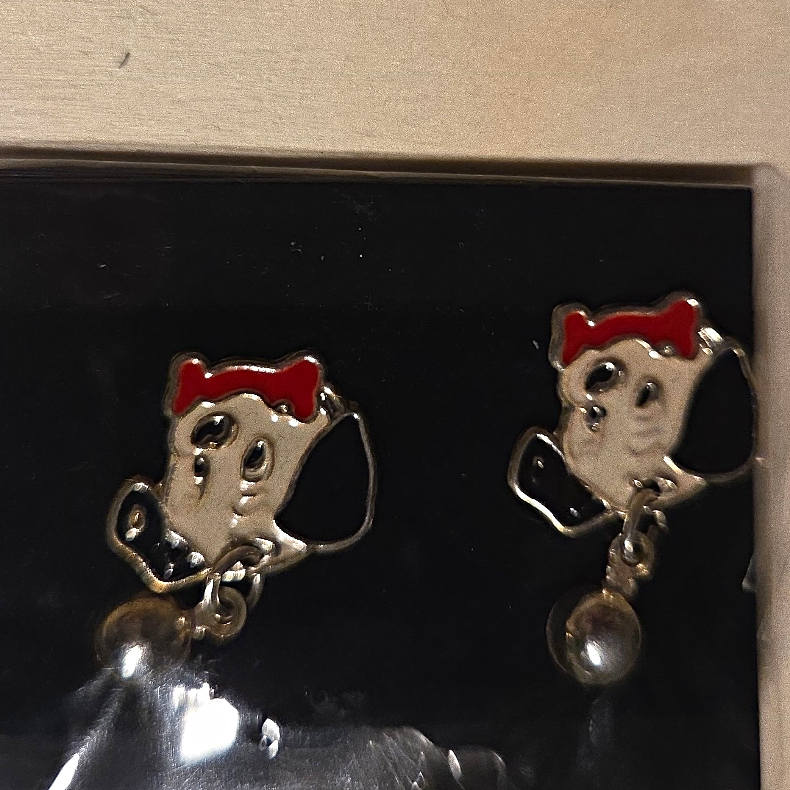 Dog Face Enamel Clip-On Dangle/Drop Earrings Multicolor No Stone