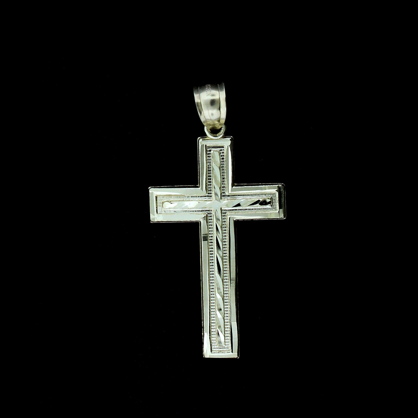Mens Real 10K Yellow Gold Diamond Cut Cross Charm Pendant 1.75″ inch, 10KT Gold