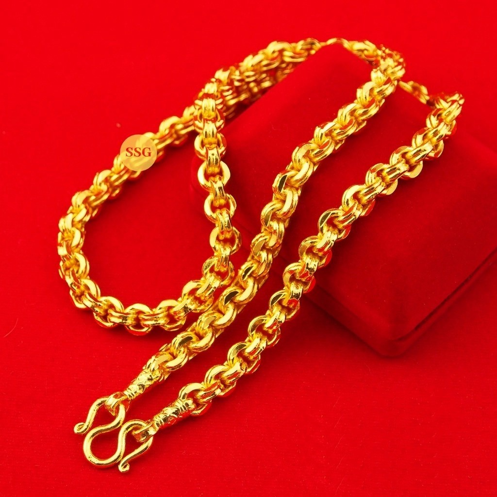 H12 Necklace 24k Gold Plated Men Women Jewelry Weight 8 Baht 26″ Double ring Gem