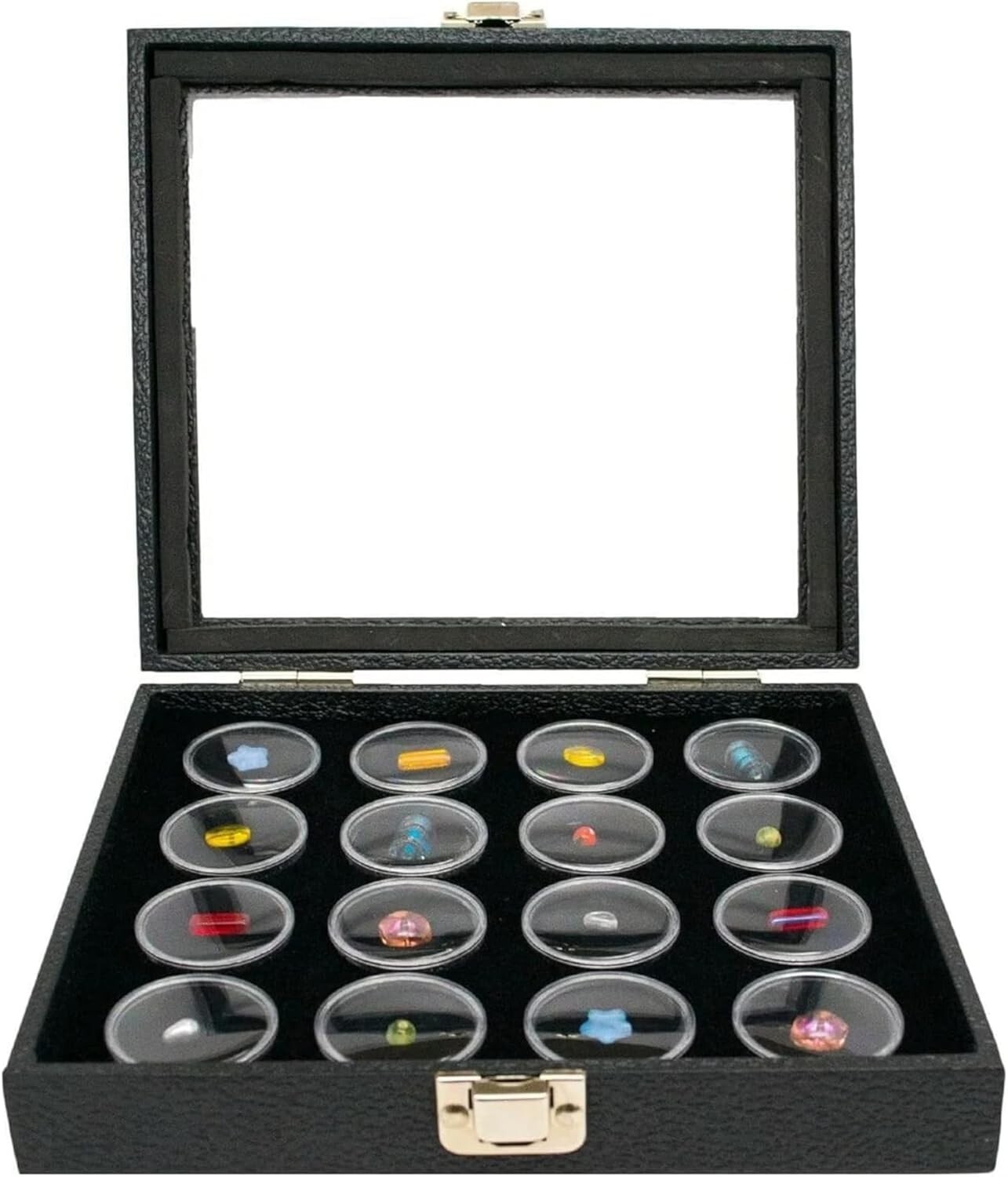 Novel Box Glass Top Black Jewelry Gemstone Display Case With Gem Jar Tray Insert
